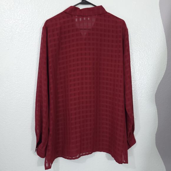Liz Baker Blouse Womens Size 20W Red Check Sheer Long Sleeve Button Up S… - Picture 2 of 12